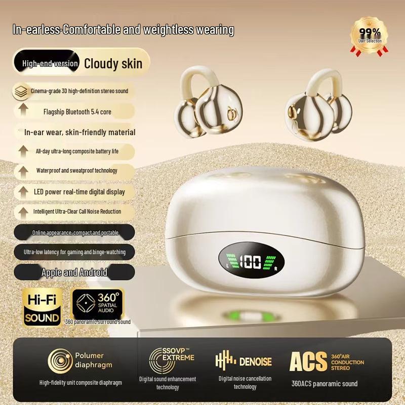 S680 Cross 2025 Noise-Cancelling Wireless Ear Clip Earphones with High-Quality Sound, Non-In-Ear Design, Universal Fit.