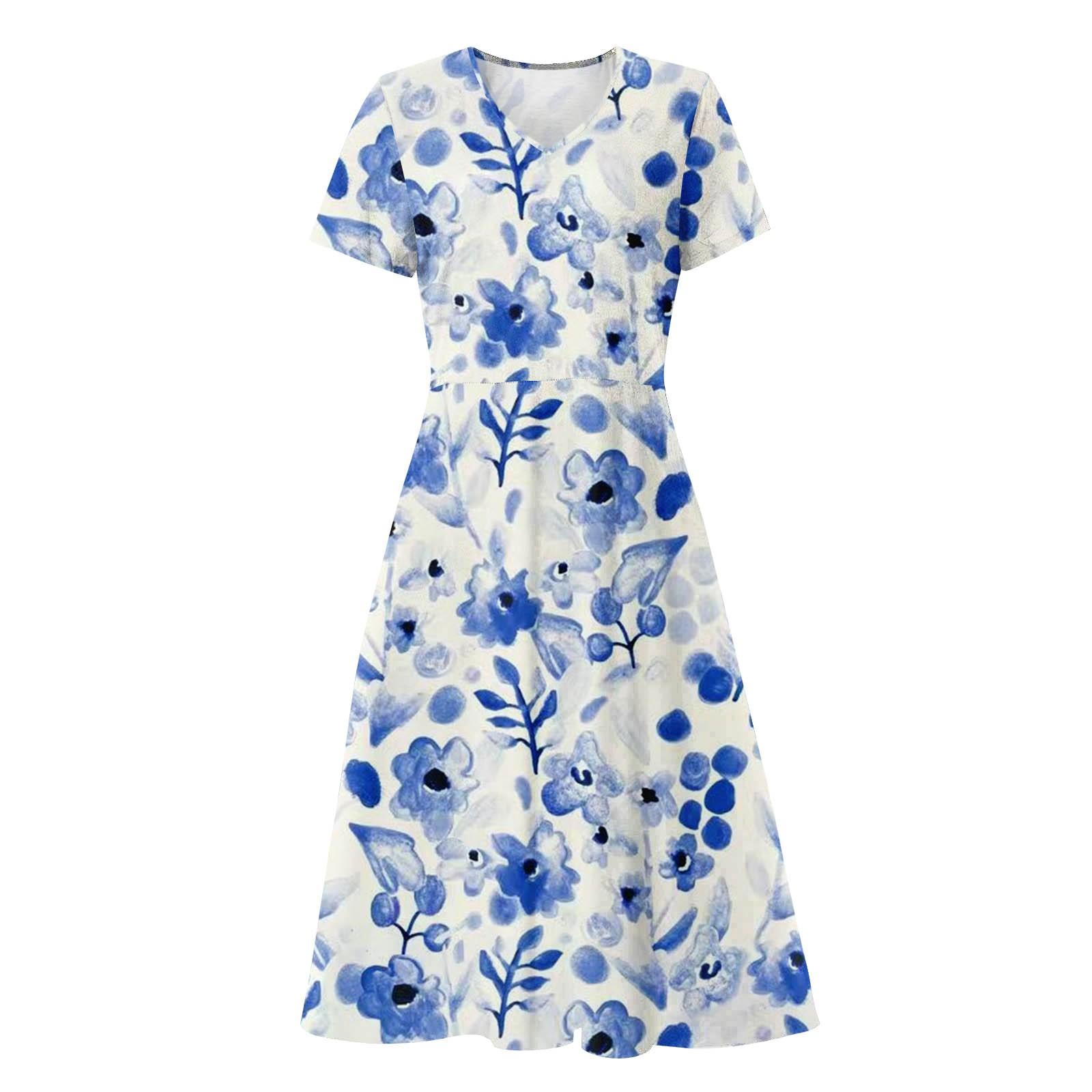 Женское весенне-летнее модное платье с V-образным вырезом и коротким рукавом с цветочным — фото 4