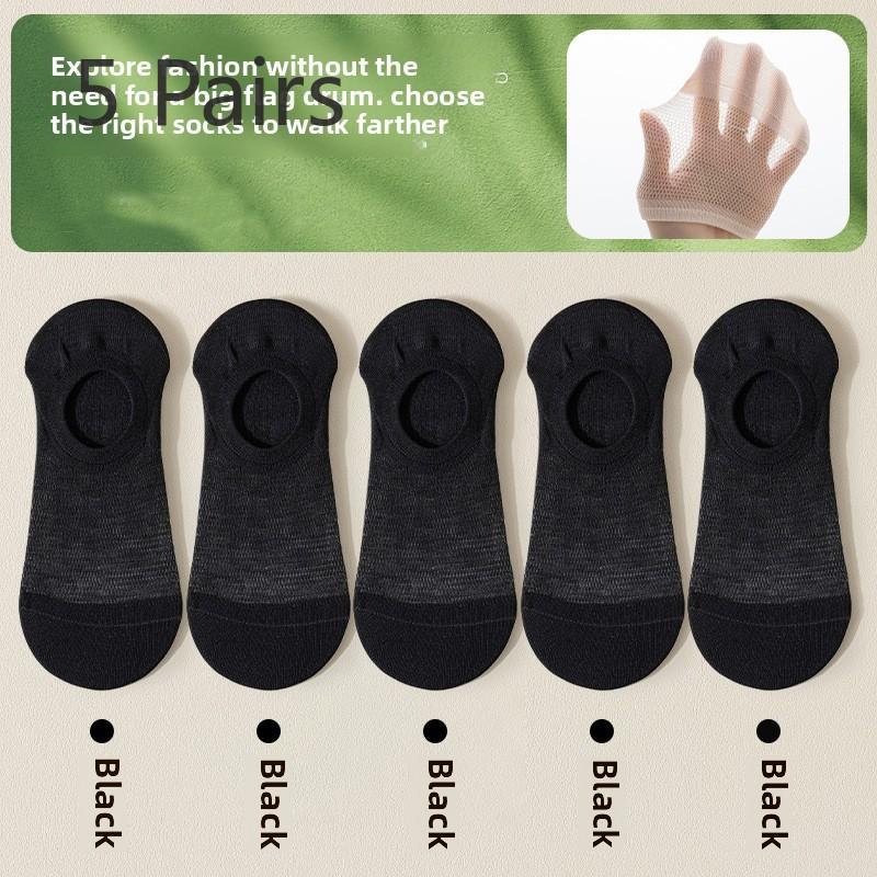 5 par damskich letnich cienkich oddychających skarpetek typu boat z jedwabiu morwowego, antypoślizgowych