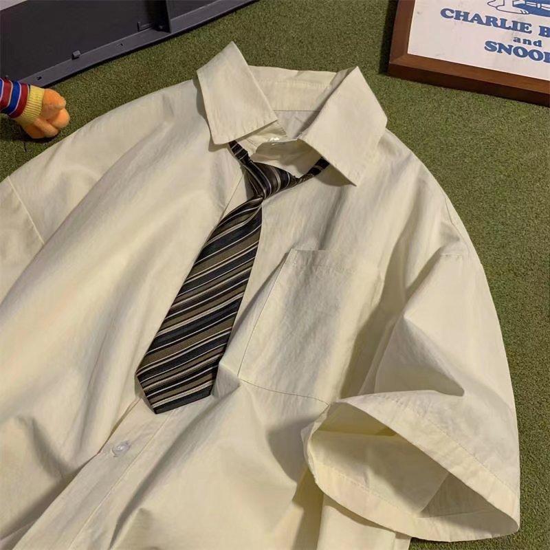 

Short-sleeved Tooling Shirt Men s Summer Tie Dk Uniform Shirt Ruffian Handsome High-end Fashion Brand Trend Couple College Style M