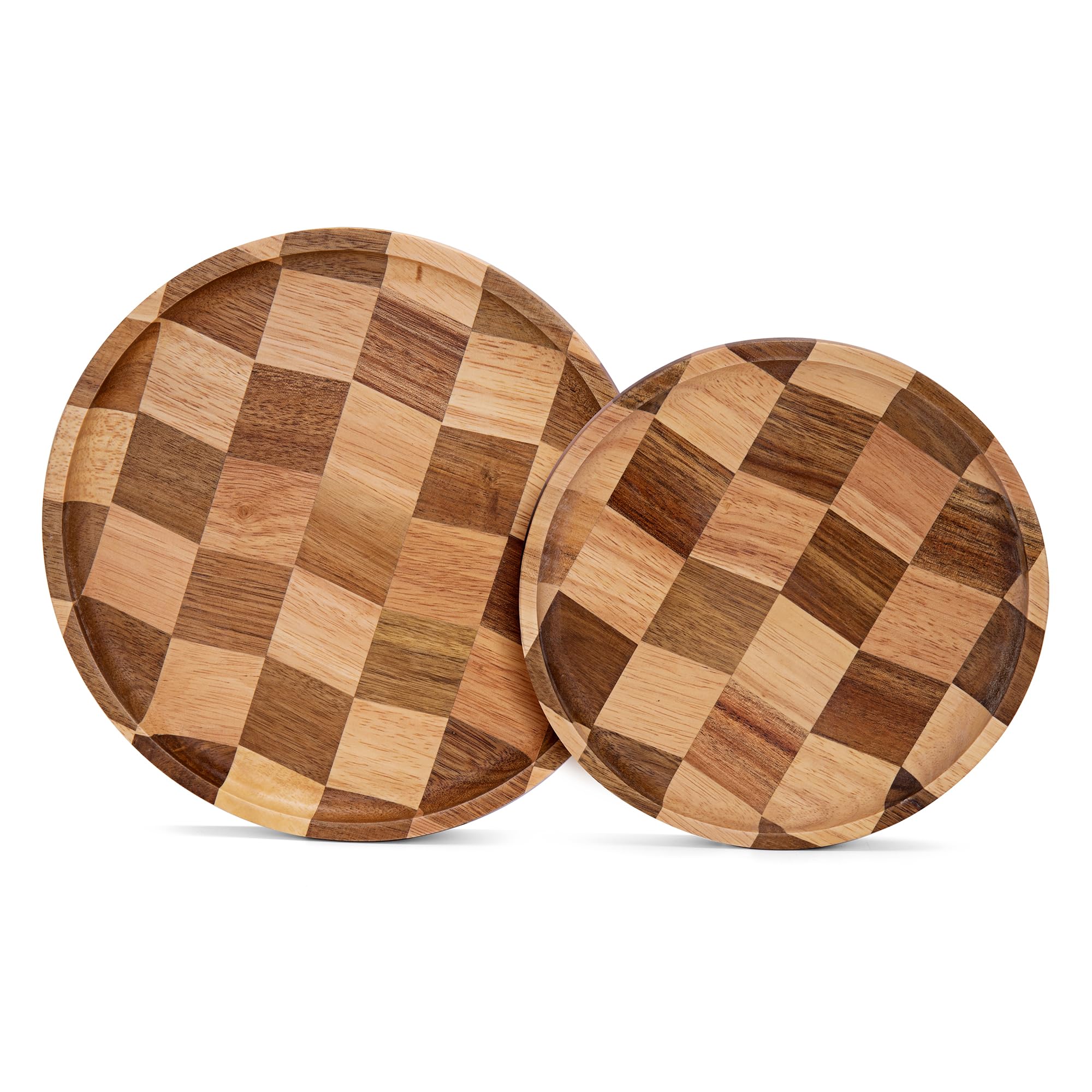 

TJ POP Round Acacia Natural Wood Trays with Cutting and Marquetry Set of cutting trays with lacquer Perfect for everyday or any these trays are easy