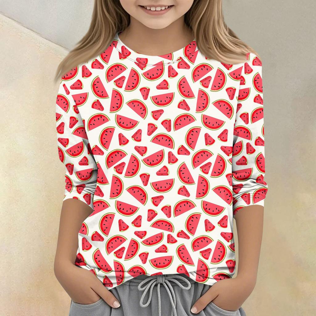 Children's Printed Round Neck Seven Quarter Sleeve Casual T-shirt