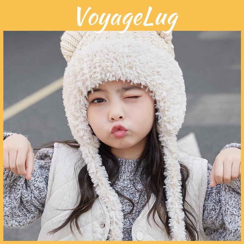 Kids Bear Ears Knit Hat Winter Warmth Toddler Girl Boy Cozy Polyester Headgear