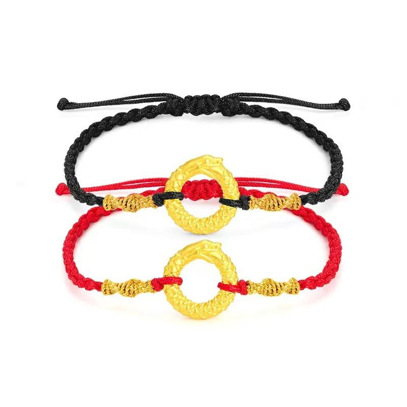 Golden Year of the Snake Spirit Bracelet: Chinese Style Red Rope Couple Hand Ornament