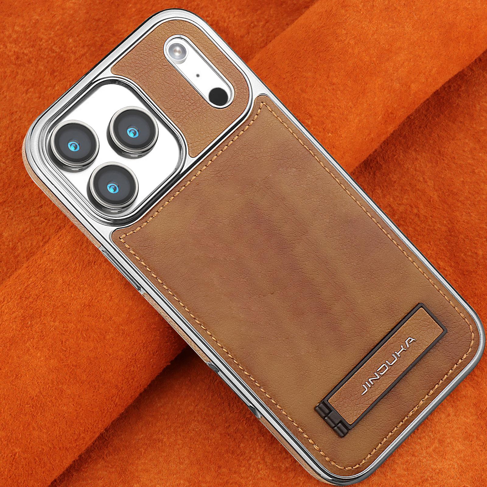 

Luxury Leather Texture Phone Case for iPhone 17 Air 16 15 Plus 14 pro Max Magnetic Cover And Hidden Stand Business Stylish Shell iPhone 15 Pro Max светло-коричневого