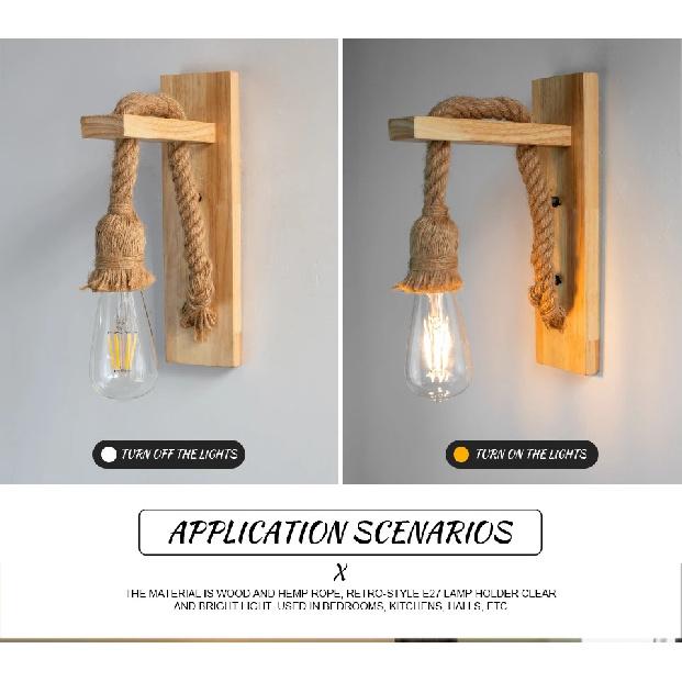 Retro Træ Væglampe E27 Vintage Væglampe Armatur Indendørs Hjemmeindretning Spisestue Natbordlampe Soveværelsesbelysning