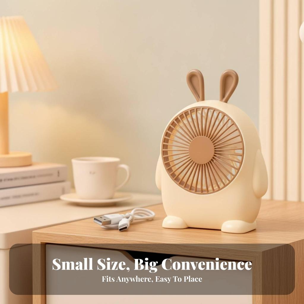 5xSmall Tabletop Fan Circular Grille USB Desk Stable Base for Desktop, Dorm Room Pink Rabbit