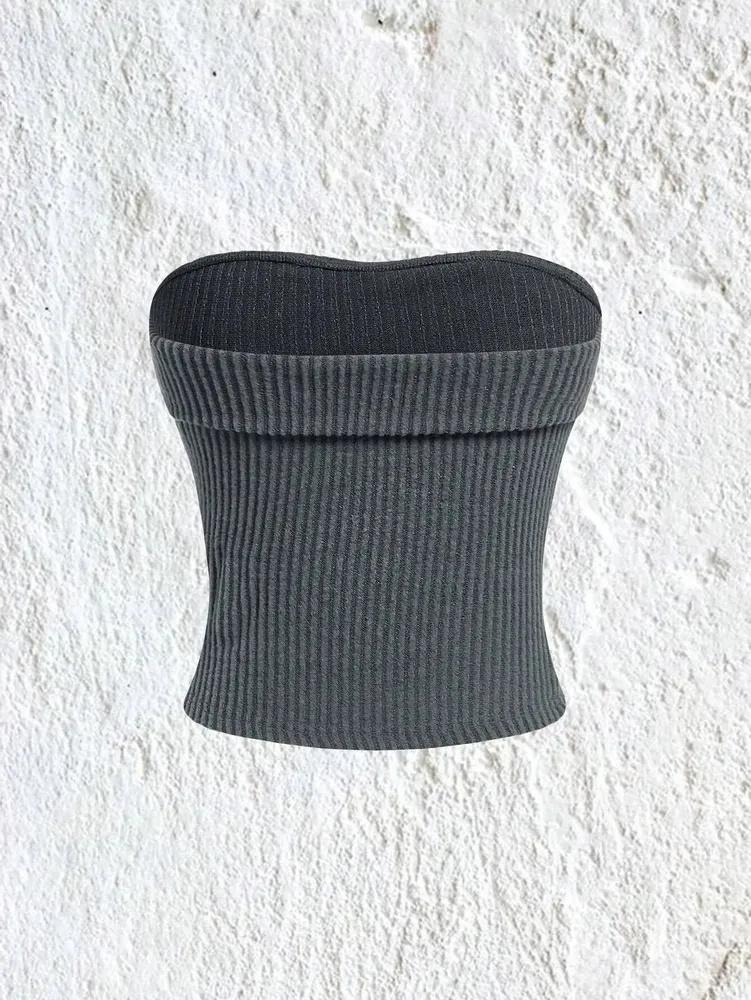 Crop Top Phumee Strapless Sleeveless Tube Top  Rib-knit Slim Fit  A1938