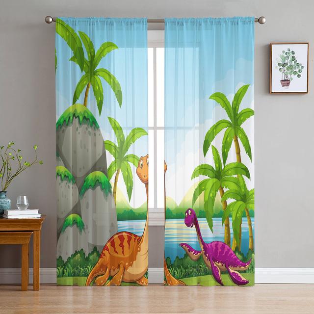 Dinosaur Virgin Forest Sheer Curtains For Living Room Bedroom Tulle Window Drapes For Kitchen Decoration