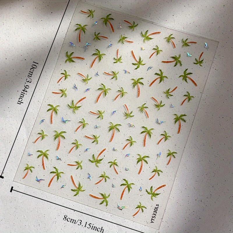

Наклейки для нейл-арта «Тропический пляжный отдых» - Блестящие кокосовые пальмы и чайки, Многоразовые пластиковые наклейки для маникюра, Самоклеящиеся наклейки для нейл-арта