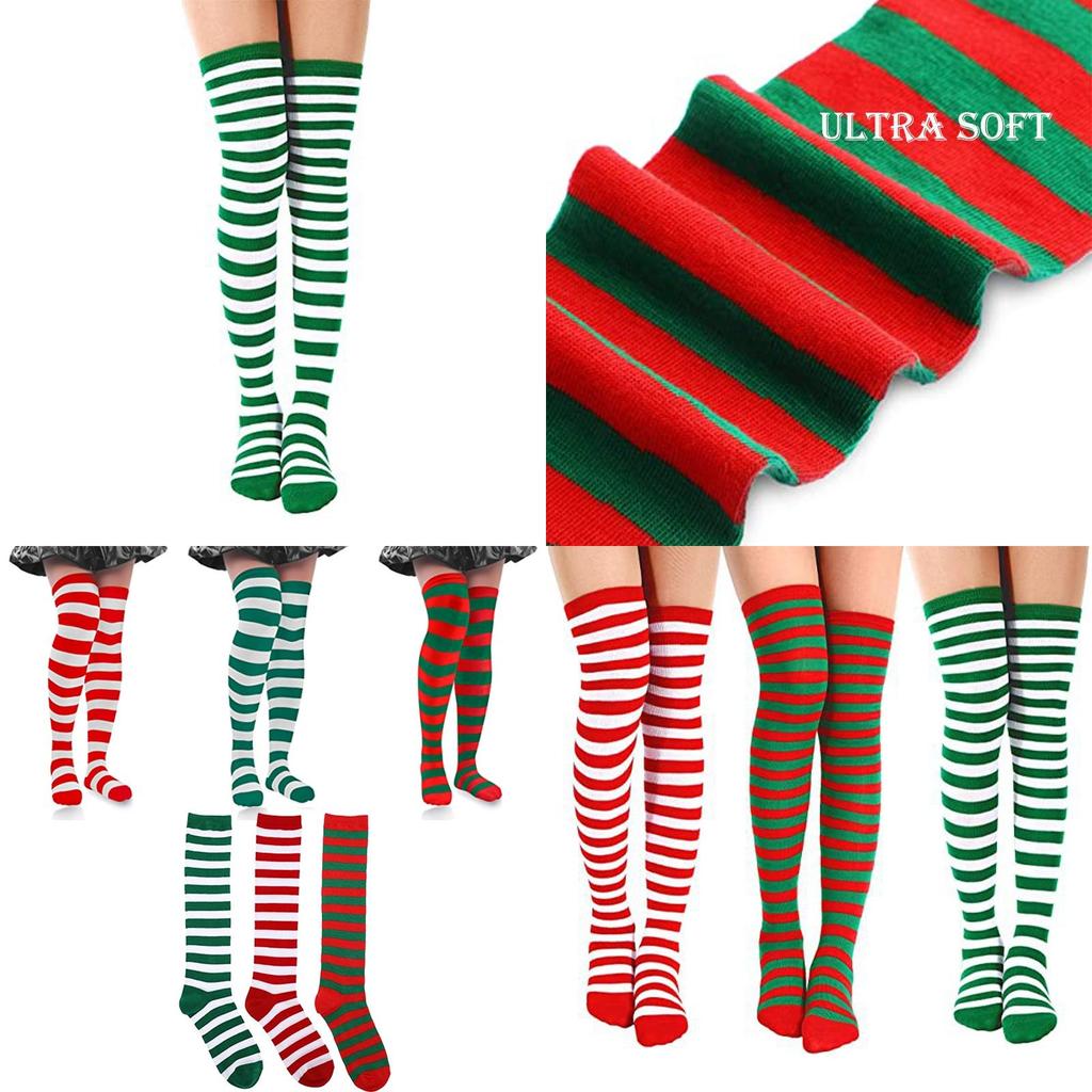 Christmas Elf Long Striped Thigh Stocking For Kids Adults