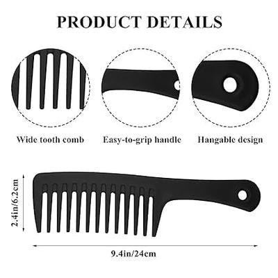 Large Tooth Detangle Comb Shampoo Wide Teeth Comb Hair Salon Shampoo Comb Unbreakable (Black) (M, 2)