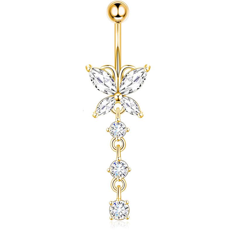 Heart-Shaped Rhinestone Belly Button Ring 5-Piece Set