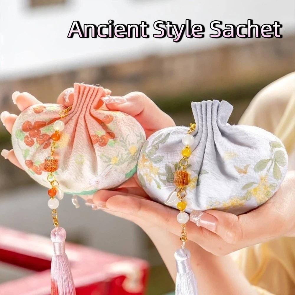 Elegant Zen Inspired Ancient Sachet Drawstring Closure with Tassels Chinese Pouch Handmade Mini Empty Bag Gift Giving