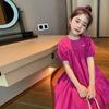 Summer Girls Dress Spring Children Sweet Princess Gown Kids Casual Short-sleeve Vestidos Baby Girl Solid Color Clothing Dresses