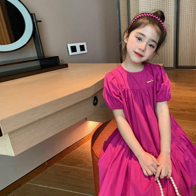 Summer Girls Dress Spring Children Sweet Princess Gown Kids Casual Short-sleeve Vestidos Baby Girl Solid Color Clothing Dresses