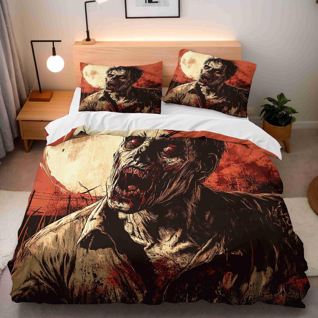Juego de Funda Nórdica de Zombis Para Niños Hombres Tamaño King Ligero Relleno de Plumón Tema de Terror Funda de Edredón 2 Fundas de Almohada 1 Funda de Edredón Sin Edredón