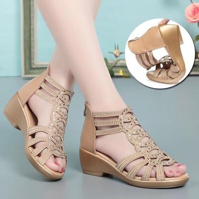 2025 Women Sandals Wedges New Summer Comfortable Hollow Roman Sandals Elegant Low Heel Shoes for Women Fashion Zapatos De Mujer
