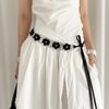 Double Small Flowers PU Leather Belt Adjustable Strap Waist Rope New Waistchain  Women Girls