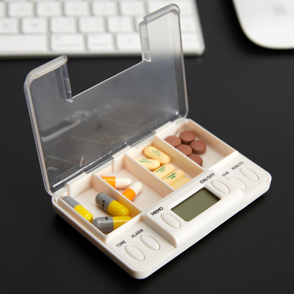 4 Grids Intelligent Reminder Pill Box Electronic Timing Alarm Vibration Reminder Medicine Box Travel Outdoor Pill Cases