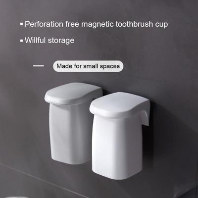 1PC Magnetic Toothbrush Cup Holder Wall Mounted Punch Free Toothbrush Cup Rack Drain Mouthwash Cup Bathroom Supplies