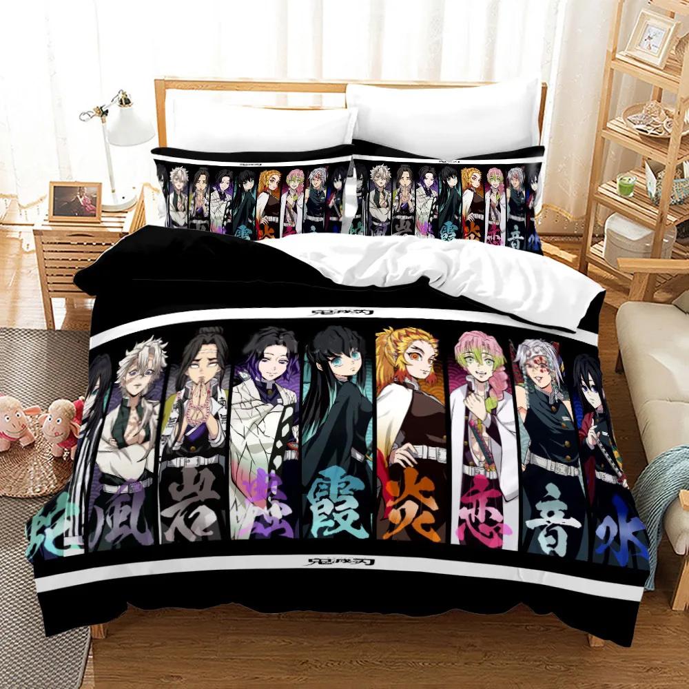 Demon Slayer Anime Bedding Set 3d Duvet Cover Sets Pillowcase Bedclothes Home Textile Cartoon Twin Queen King Size Kids Gift