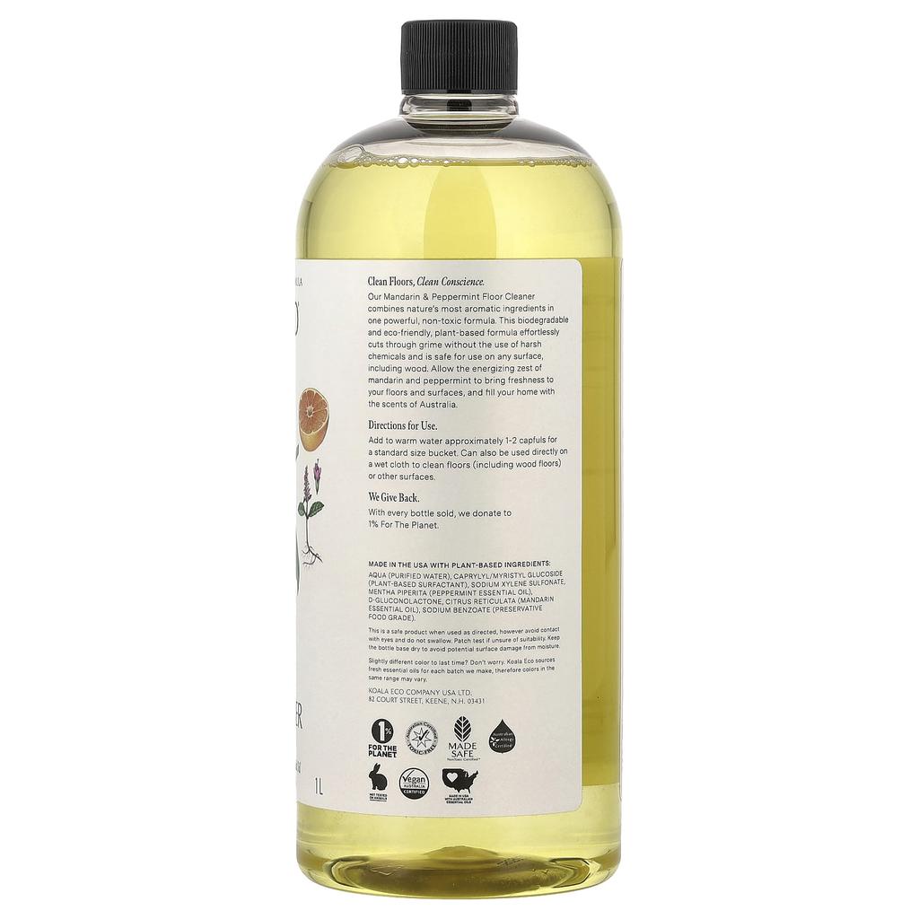 Koala Eco, Natural Floor Cleaner, Essential Oils, Australian Mandarin and Peppermint, 1 l (33.8 fl oz)