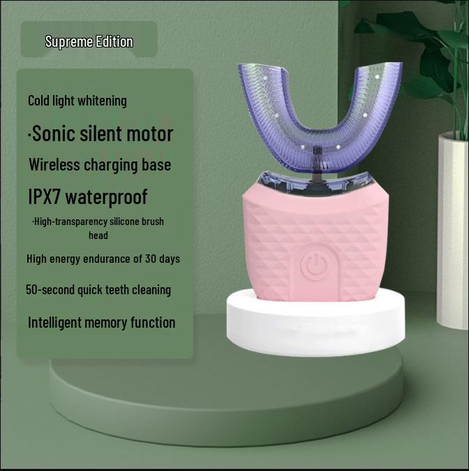 Adult U-Shaped Electric Sonic Toothbrush with Timer and Soft Silicone Bristles