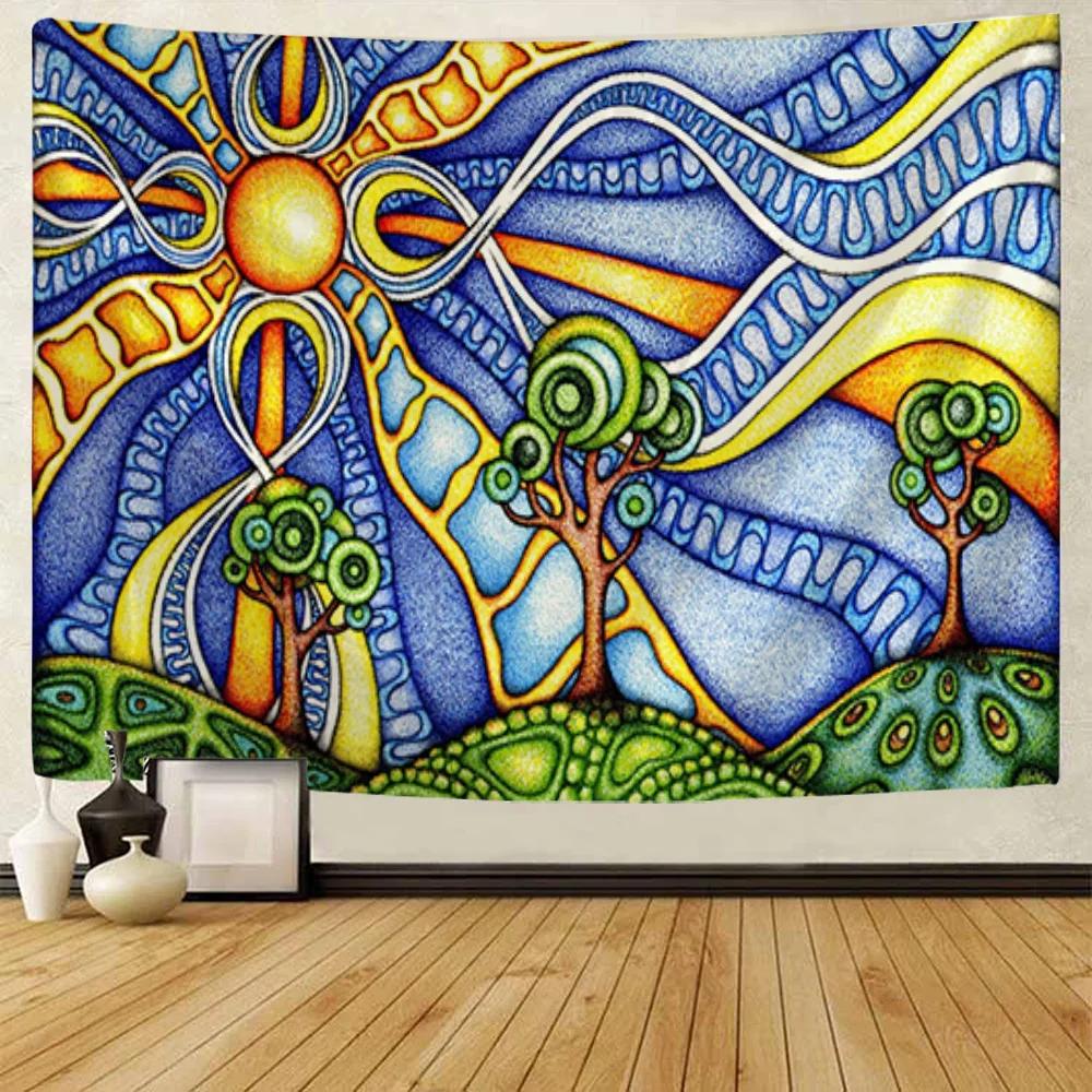 

Настенное украшение для дома, гостиной, спальни, офиса, психоделический богемный гобелен с принтом мандалы 100x75cm