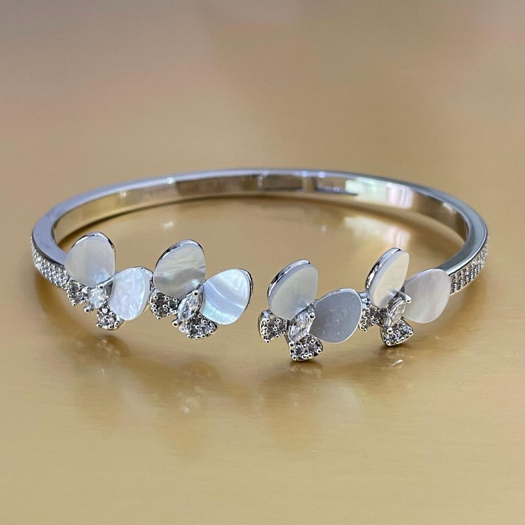 Natural Shell Zircon Butterfly Light Luxurious High-end Jewelry Open Bracelet for Women