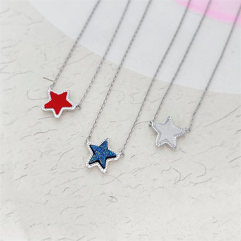 

Jae Fashion Five-Color Crystal Star Necklace - European/American Style Geometric White Gold Star Clavicle Chain