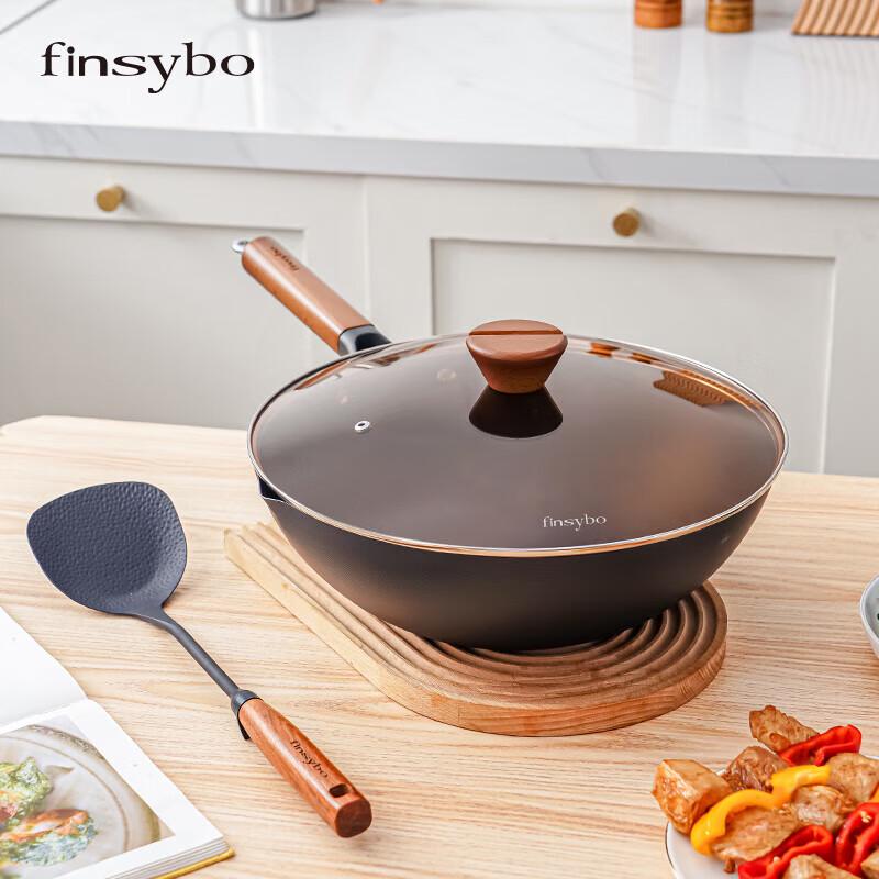 Finsybo Nitrided Iron Wok & Spatula Set