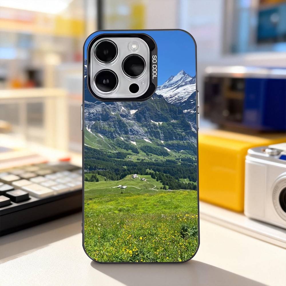 Natural Mountains Scenery Phone Case For iPhone 11,12,13,14,15,16,17,Pro,Max,Plus,E,Air,Mini IMD Matte Black