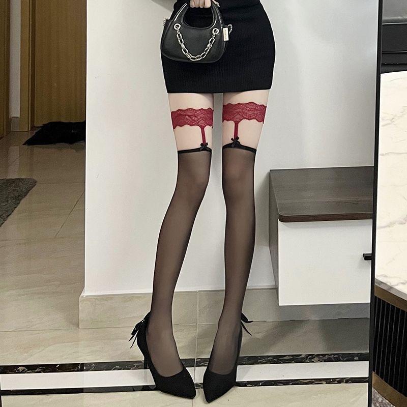 White Silk Bow Jk Knee Socks Children Sexy White Pure Desire High Stockings Lace Thin Attack Speed Black Stockings