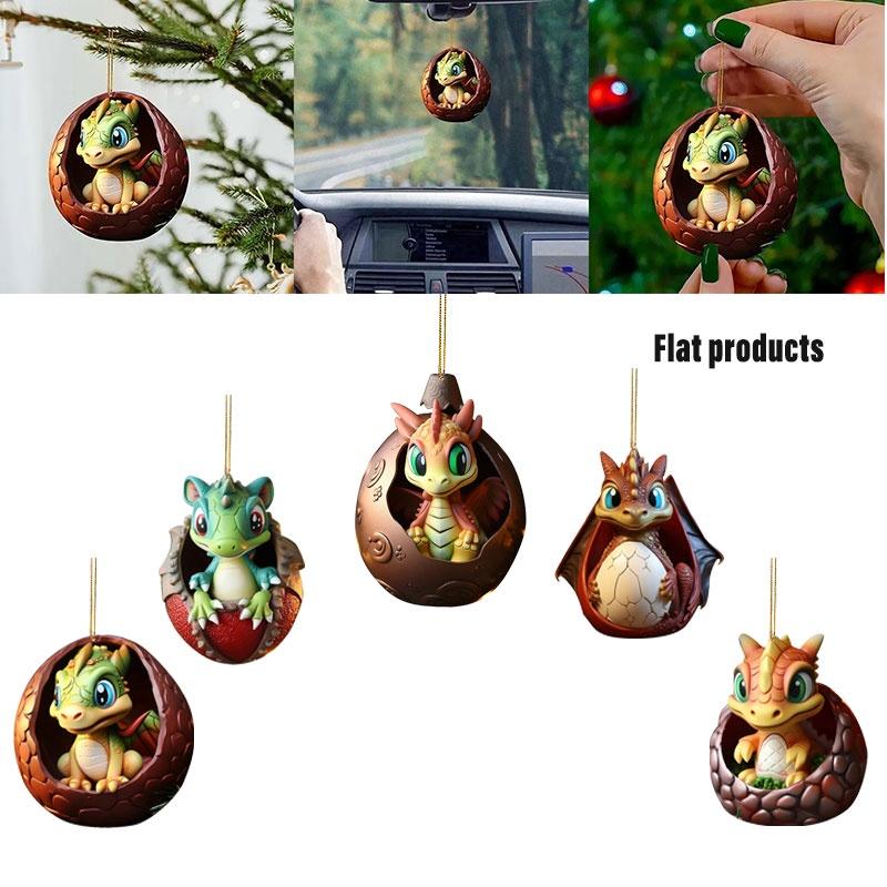 Cartoon Dragon Egg Car Hanging Decoration Christmas Tree Ornament Gift Acrylic/glass Material Cartoon Style Multiple Color Options Interior Car Decor