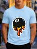 2026 New 100 Cotton Tshirt Dripping Lava Flame 8ball Billiard American Street Cartoon Print Unisex Tee Casual Short Sleeve
