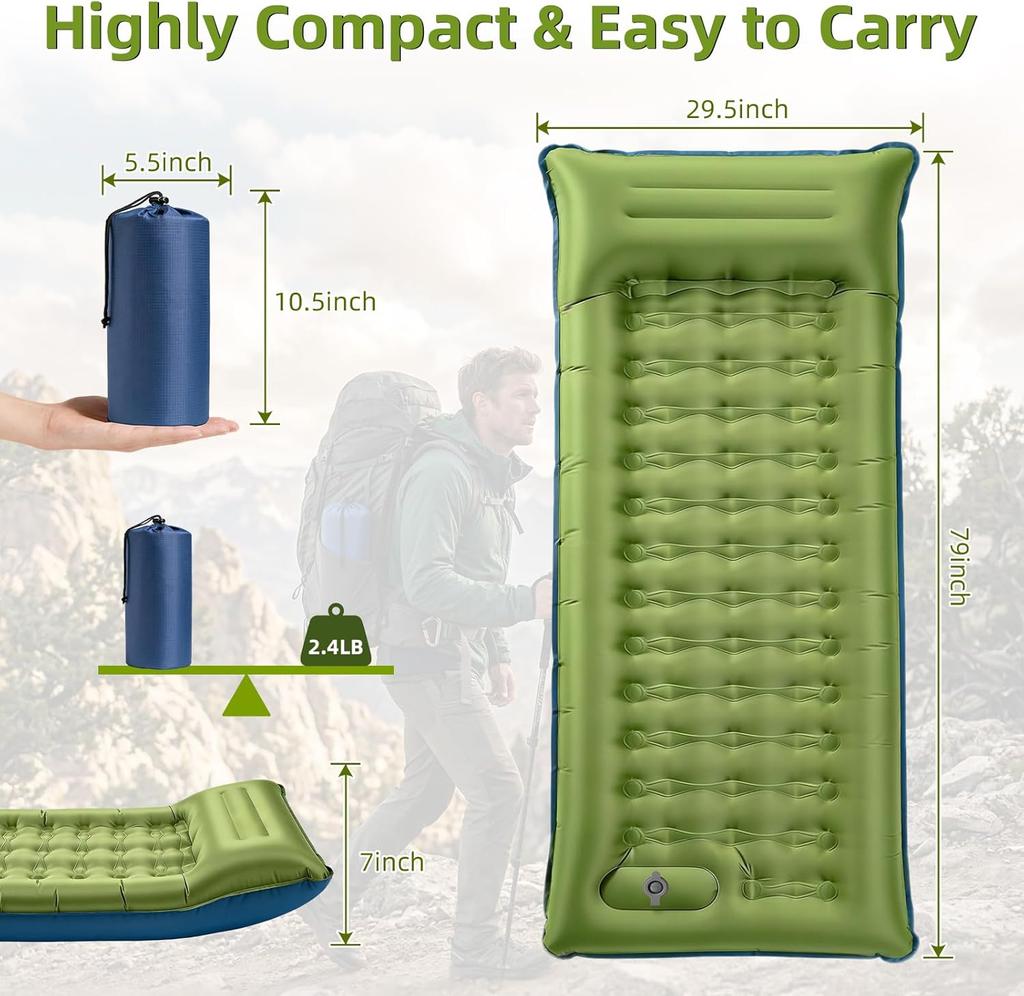 CAMFUNNY Tragbare TPU Dicke Leichte Wasserdichte Matratze Eingebaute Pumpe Faltbar Leicht zu Tragen Kompaktes Design für Wandern Reisen
