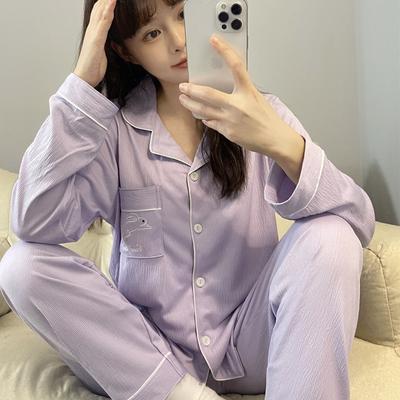 Damen Pyjama Neu Herbst Frühling Langarm Weiches Schlafanzugset Einfarbig Cartoon Pyjama Frau Haus Nachtwäsche Set Cardigan
