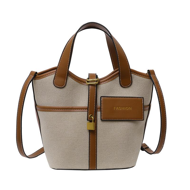 Niche Design Retro Canvas Hand-held Bucket Bag for Women's Spring and Summer New Items Ins Fashion Vegetable Basket Crossbody Bag