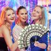 Large Folding Hand Tear Fan (Dollar Pattern) - Music Festival Fan, Dance Fan, Gift & Unique Decorative Fan