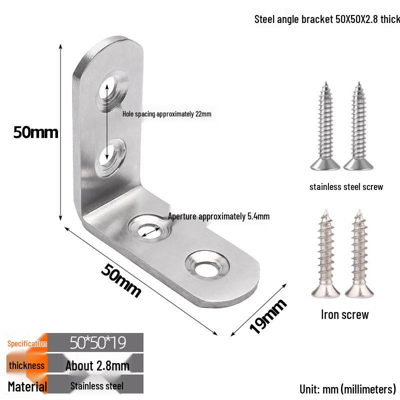 Thickened Stainless Steel 90° L-Shaped Bracket for Furniture and Shelves