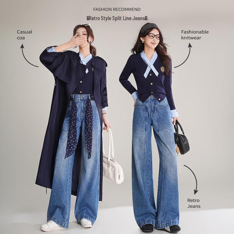 Bailuyu Vintage High-Waist Wide-Leg Jeans 29