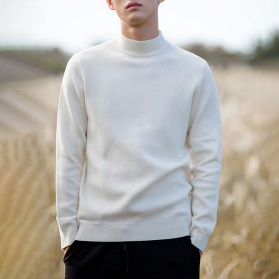 Höst Vinter Herrtröja Halvhög Krage Stickad Modal Tjock Elastisk Lång Ärm