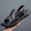 Mens Genuine Leather Slip-On Sandals Breathable TPR Sole Outdoor Beach Shoes Middle-Aged Men