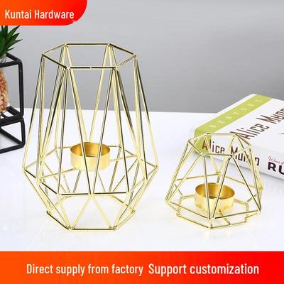 Nordic Light Luxury Gold-Plated Geometric Iron Candle Holder Ornament