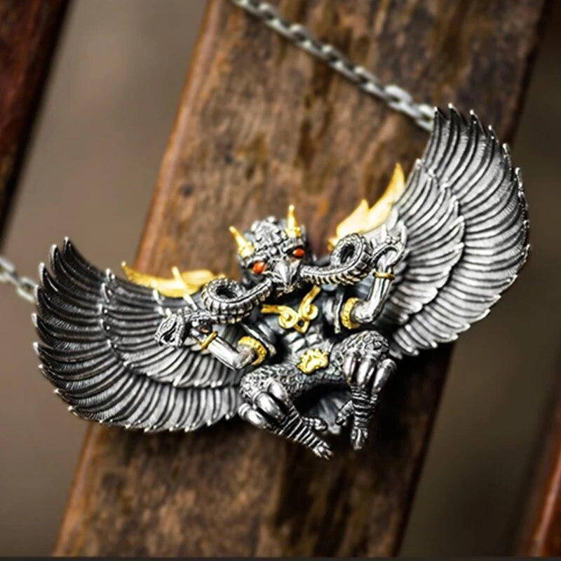 

Серебряный цвет Большая выставка Hongtu Золотой крылатый Roc Птица Кулон Доминантное ожерелье Подвеска Модные украшения