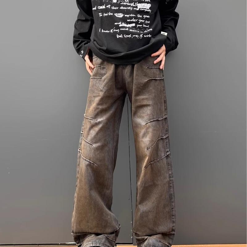 

Унисекс Черные Ретро Потертые Свободные Джинсы Прямого Покроя Small чёрный