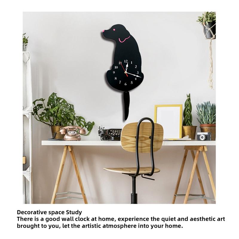 A84E-Dog Wall Clock Home Decor Clock Children's Bedroom Wall Decor Dog Wagging Tail Clock Gifts For Children Birthday