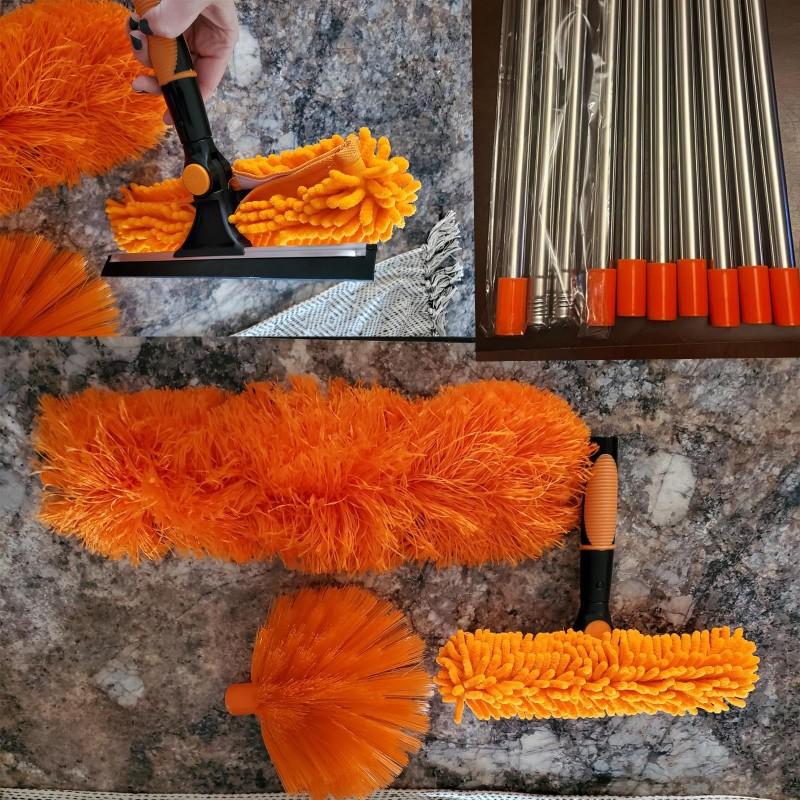 Extendable Handle Duster Kit- High Reach Window Cleaner Washer, Squeegee, Cobweb Tools, Fan Blade& Feather Brushes