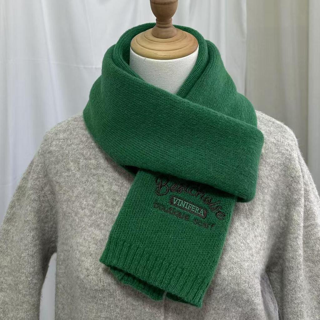 Korean Style Embroidered Cashmere Scarf - Women's Winter Warm Knitted Snood